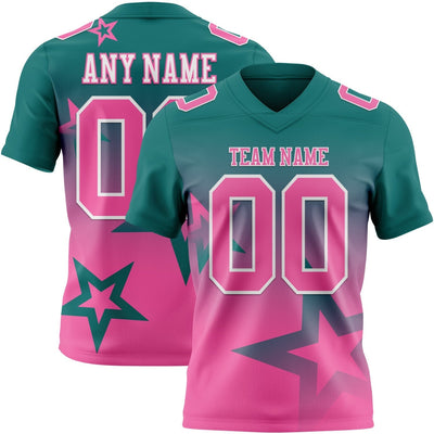 Custom Teal Gradient Twinkle Star Authentic Football Jersey with Pink and White Lettering