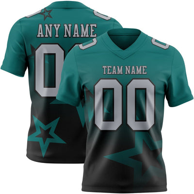 Custom Teal Gradient Twinkle Star Authentic Football Jersey with Gray and Black Lettering