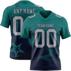 Custom Teal Gray-Navy Authentic Gradient Style Twinkle Star Football Jersey