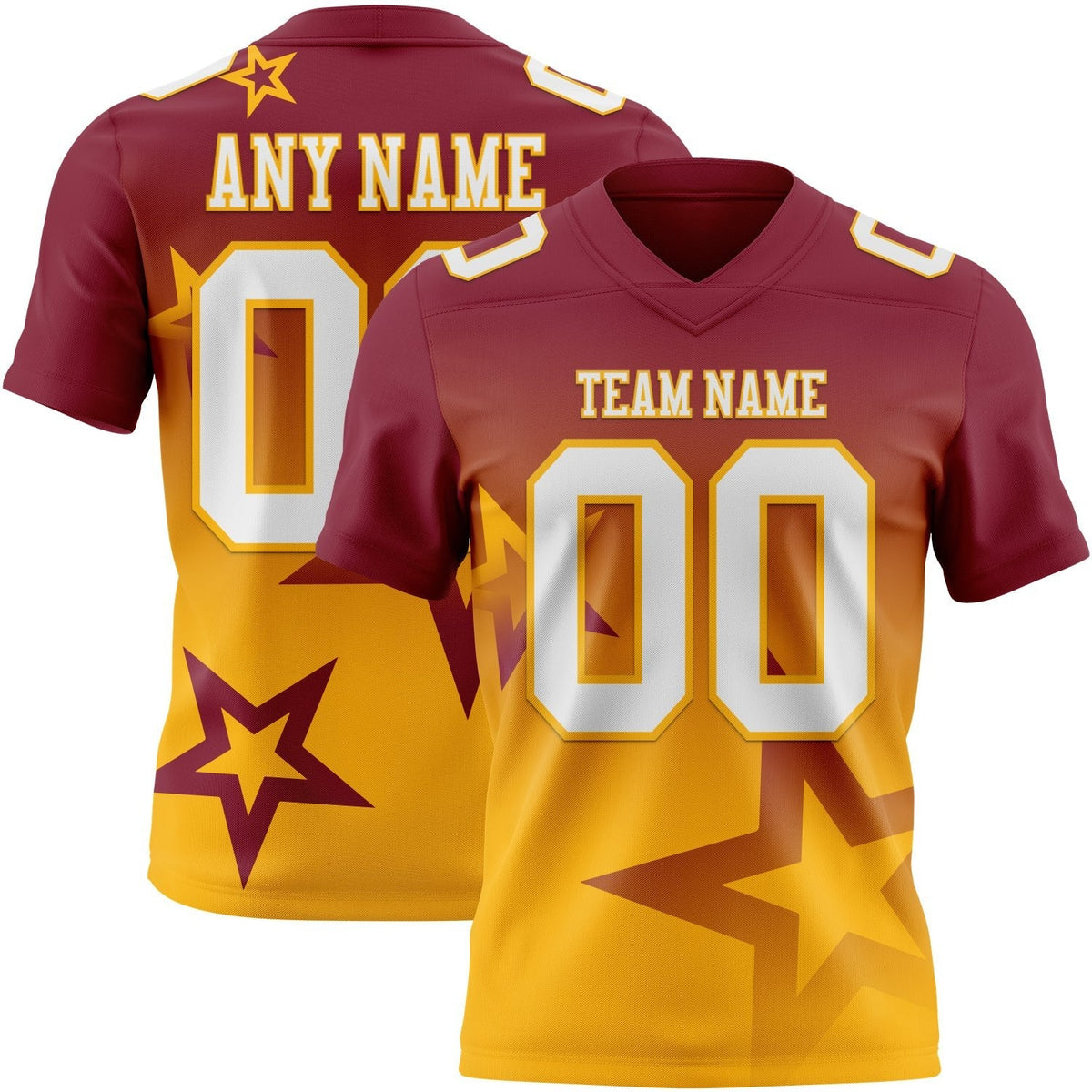 Custom Crimson White-Gold Authentic Gradient Style Twinkle Star Football Jersey