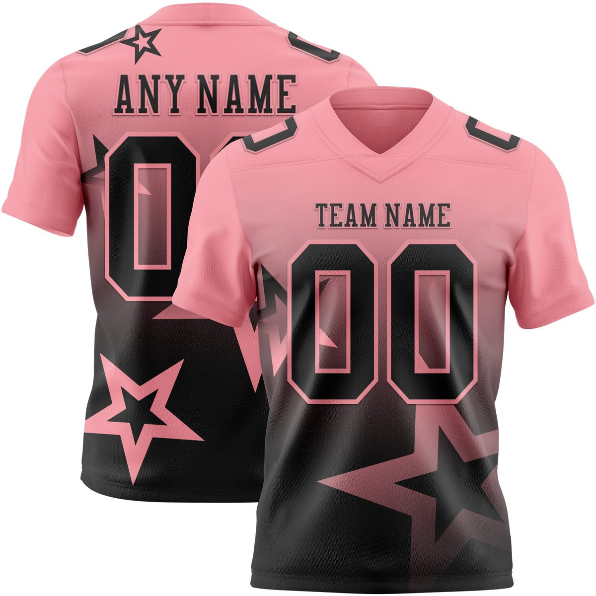Custom Medium Pink-Black Authentic Gradient Style Twinkle Star Football Jersey