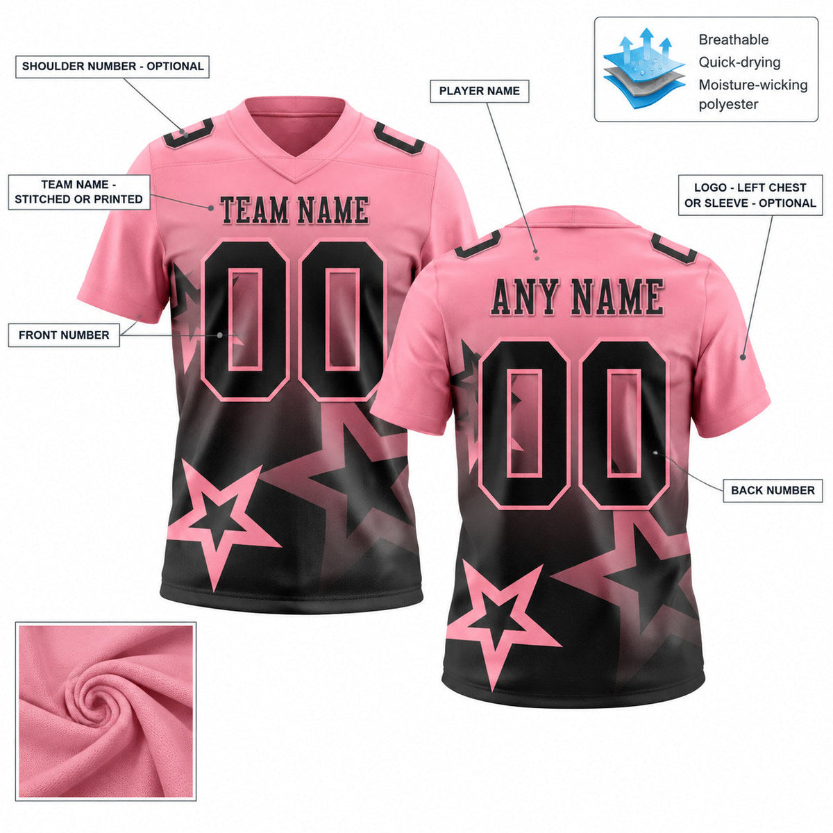 Custom Medium Pink and Black Gradient Twinkle Star Authentic Football Jersey customization guide