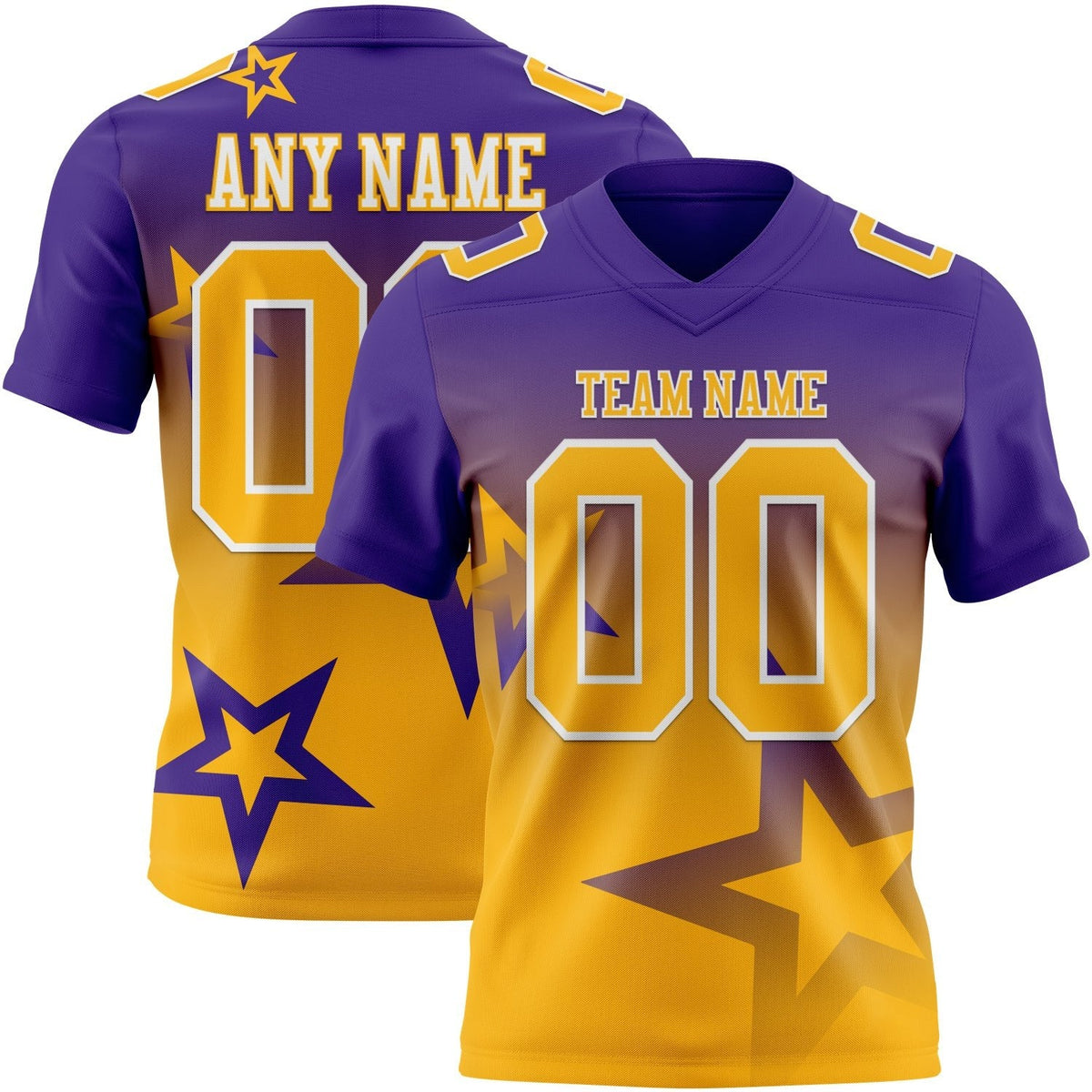 Custom Purple Gold-White Authentic Gradient Style Twinkle Star Football Jersey