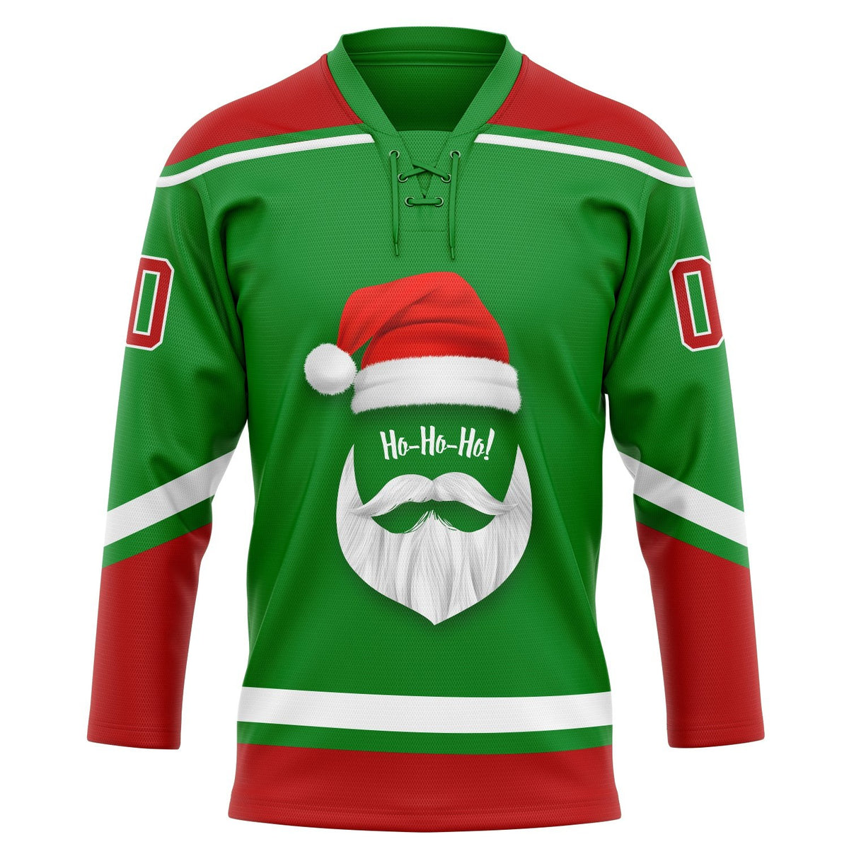 Custom Grass Green Red-White Christmas Santa Claus 3D Hockey Lace Neck Jersey photo 2