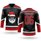 Custom Black Red-White Christmas Santa Claus 3D Hockey Lace Neck Jersey