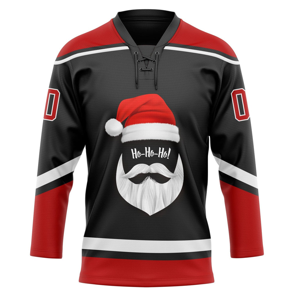 Custom Black Red-White Christmas Santa Claus 3D Hockey Lace Neck Jersey photo 2