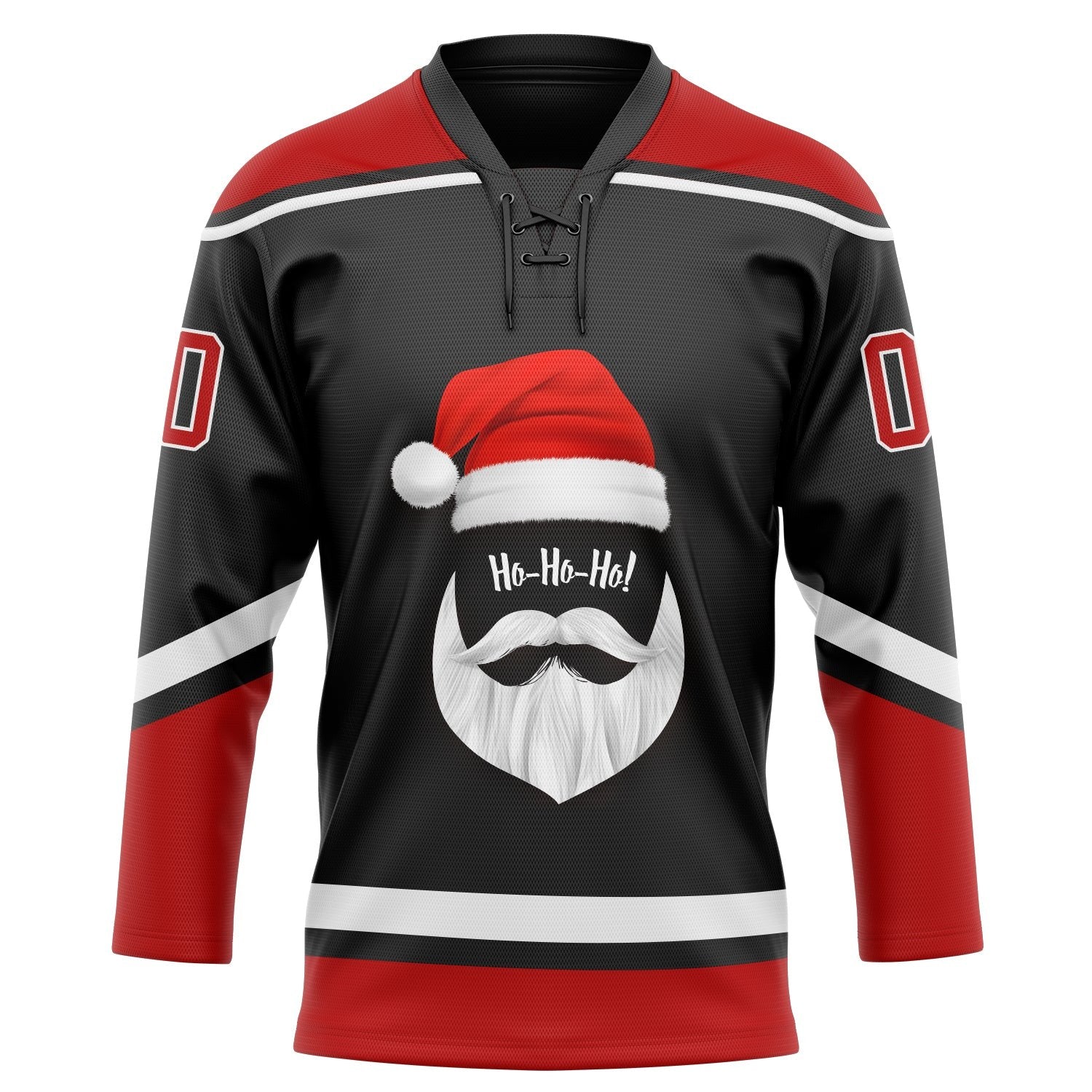 Custom Black Red-White Christmas Santa Claus 3D Hockey Lace Neck Jersey photo 2