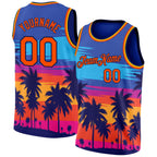 Custom Royal Orange-Navy 3D Pattern Tropical Hawaii Palm Trees Authentic Basketball Jersey photo 1