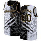 Custom Graffiti Pattern Black-Old Gold 3D Scratch Authentic Basketball Jersey