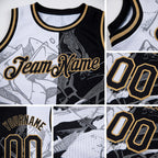 Custom Graffiti Pattern Black-Old Gold 3D Scratch Authentic Basketball Jersey detail