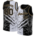 Custom Graffiti Pattern Black-Old Gold 3D Scratch Authentic Basketball Jersey photo 1