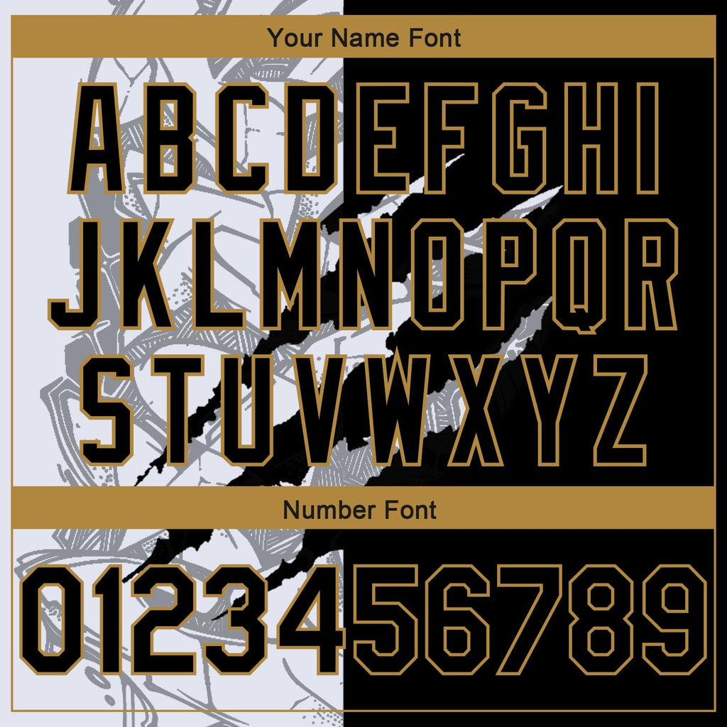 Custom Graffiti Pattern Black-Old Gold 3D Scratch Authentic Basketball Jersey photo 3