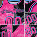 Custom Graffiti Pattern Pink Black-Light Blue 3D Scratch Authentic Basketball Jersey detail