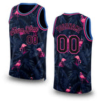 Custom Black Pink-Light Blue 3D Pattern Design Flamingo Authentic Basketball Jersey