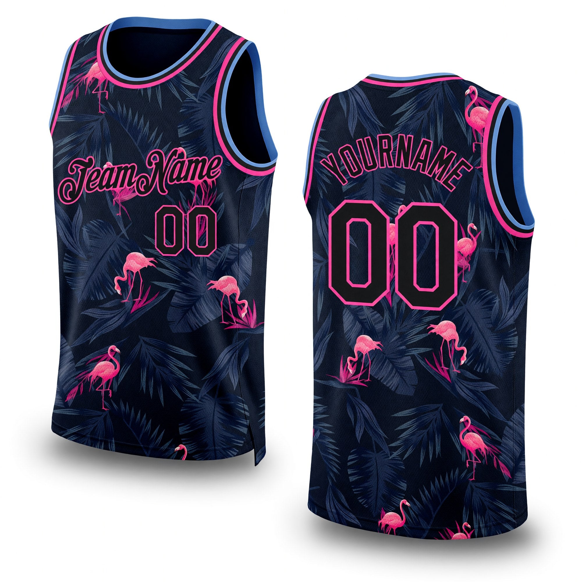 Custom Black Pink-Light Blue 3D Pattern Design Flamingo Authentic Basketball Jersey