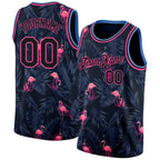 Custom Black Pink-Light Blue 3D Pattern Design Flamingo Authentic Basketball Jersey photo 1