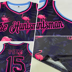 Custom Black Pink-Light Blue 3D Pattern Design Flamingo Authentic Basketball Jersey photo 2