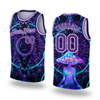 Custom Purple White 3D Pattern Design Magic Mushrooms Over Sacred Geometry Psychedelic Hallucination Authentic Basketball Jersey