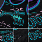 Custom Black Teal 3D Pattern Tropical Hawaii Palm Trees Authentic Basketball Jersey detail