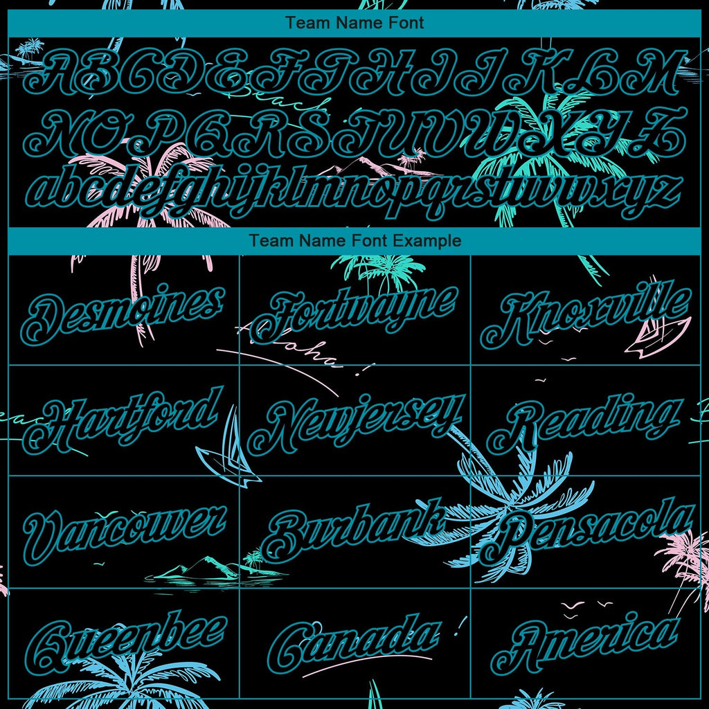 Custom Black Teal 3D Pattern Tropical Hawaii Palm Trees Authentic Basketball Jersey photo 2