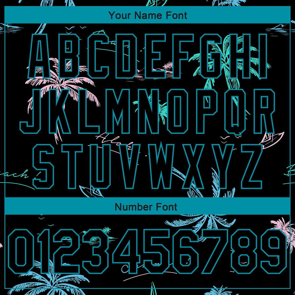 Custom Black Teal 3D Pattern Tropical Hawaii Palm Trees Authentic Basketball Jersey photo 3