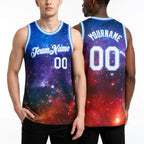 Custom Galactic White-Light Blue 3D Authentic Basketball Jersey worn front and back