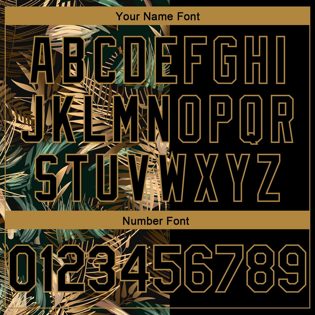 Custom Black Old Gold 3D Pattern Tropical Hawaii Palm Leaves Authentic Basketball Jersey photo 3