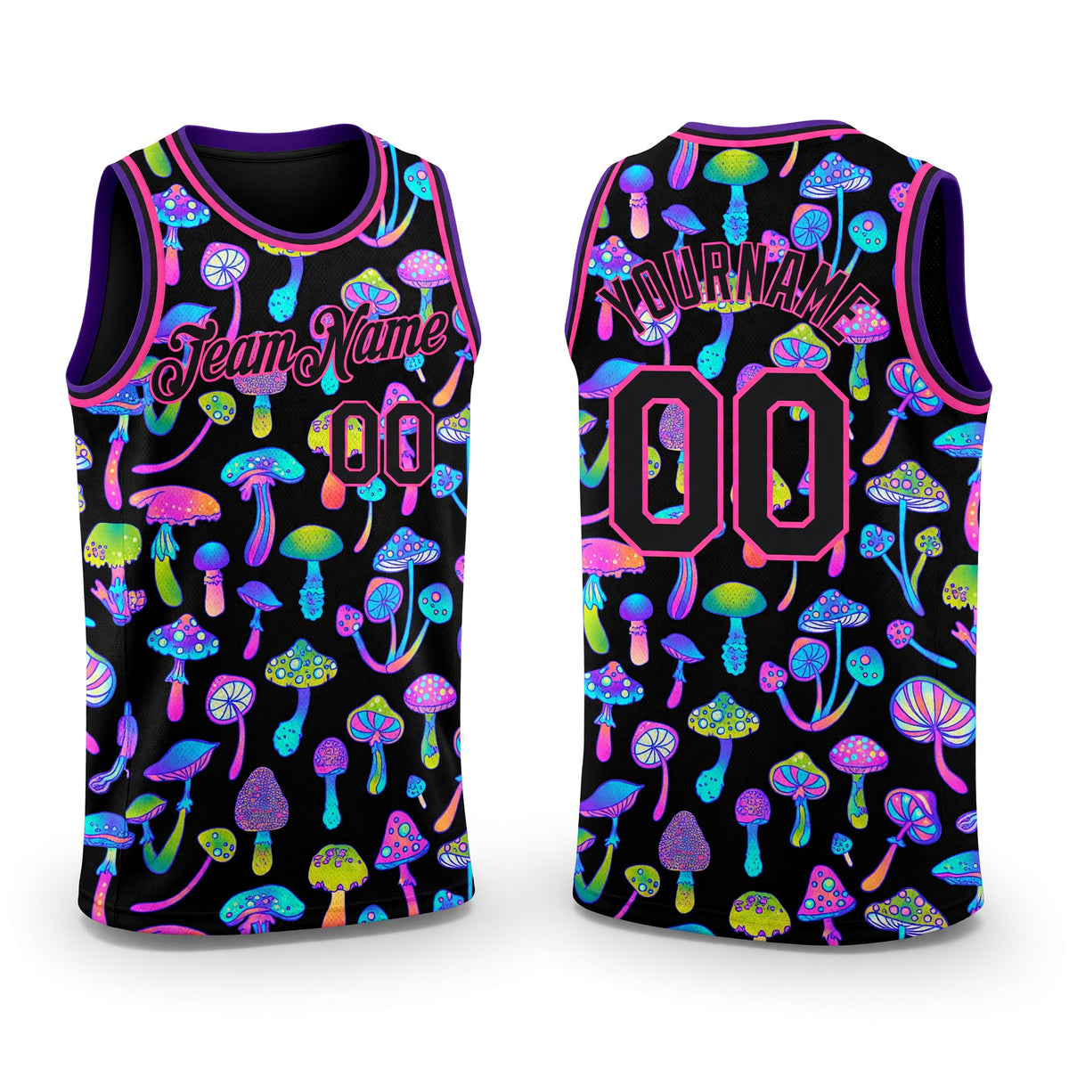 Custom Black Pink 3D Pattern Design Magic Mushrooms Psychedelic Hallucination Authentic Basketball Jersey