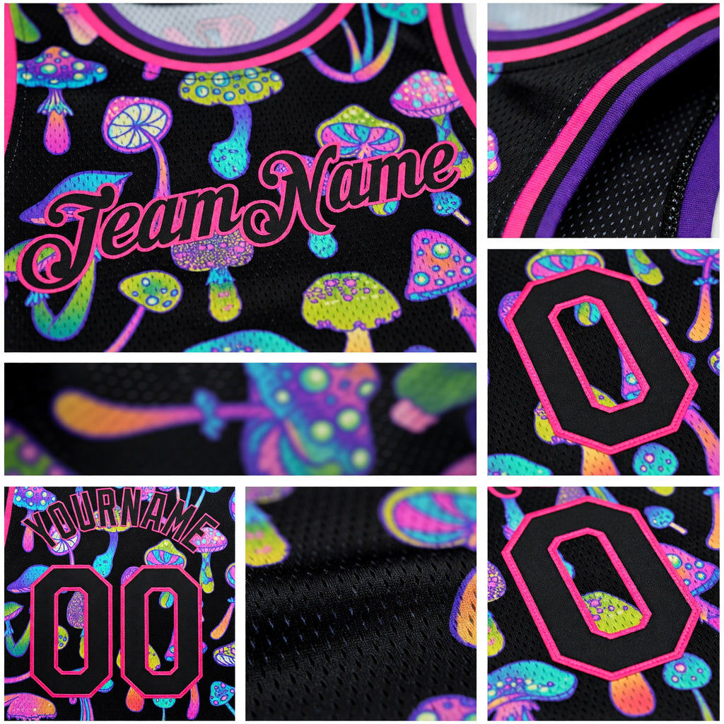Custom Black Pink 3D Pattern Design Magic Mushrooms Psychedelic Hallucination Authentic Basketball Jersey detail