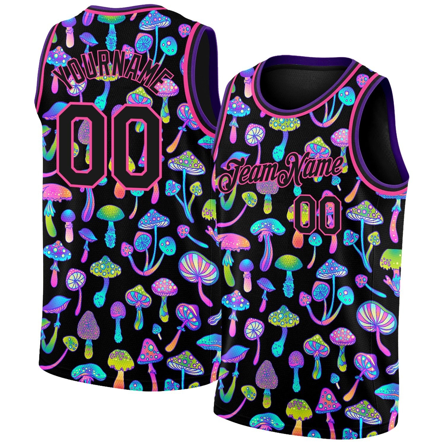 Custom Black Pink 3D Pattern Design Magic Mushrooms Psychedelic Hallucination Authentic Basketball Jersey photo 1