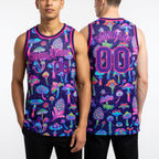 Custom Purple Pink 3D Pattern Design Flowers And Mushrooms Psychedelic Hallucination Authentic Basketball Jersey worn front and back