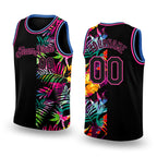Custom Black Pink-Light Blue 3D PatternTropical Hawaii Palm Leaves Authentic Basketball Jersey