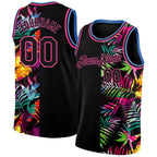 Custom Black Pink-Light Blue 3D PatternTropical Hawaii Palm Leaves Authentic Basketball Jersey photo 1
