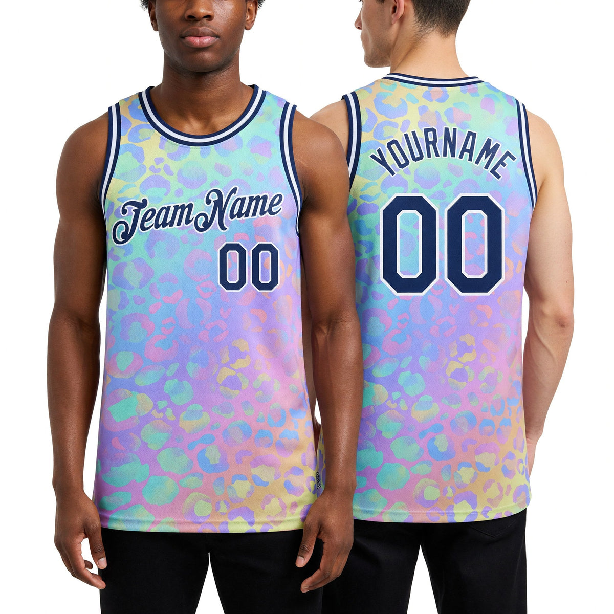 Custom Pink Royal-White 3D Pattern Design Leopard Print Authentic Basketball Jersey worn front and back