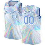 Custom White Light Blue 3D Pattern Design Abstract Trendy Holographic Vaporwave Style Authentic Basketball Jersey