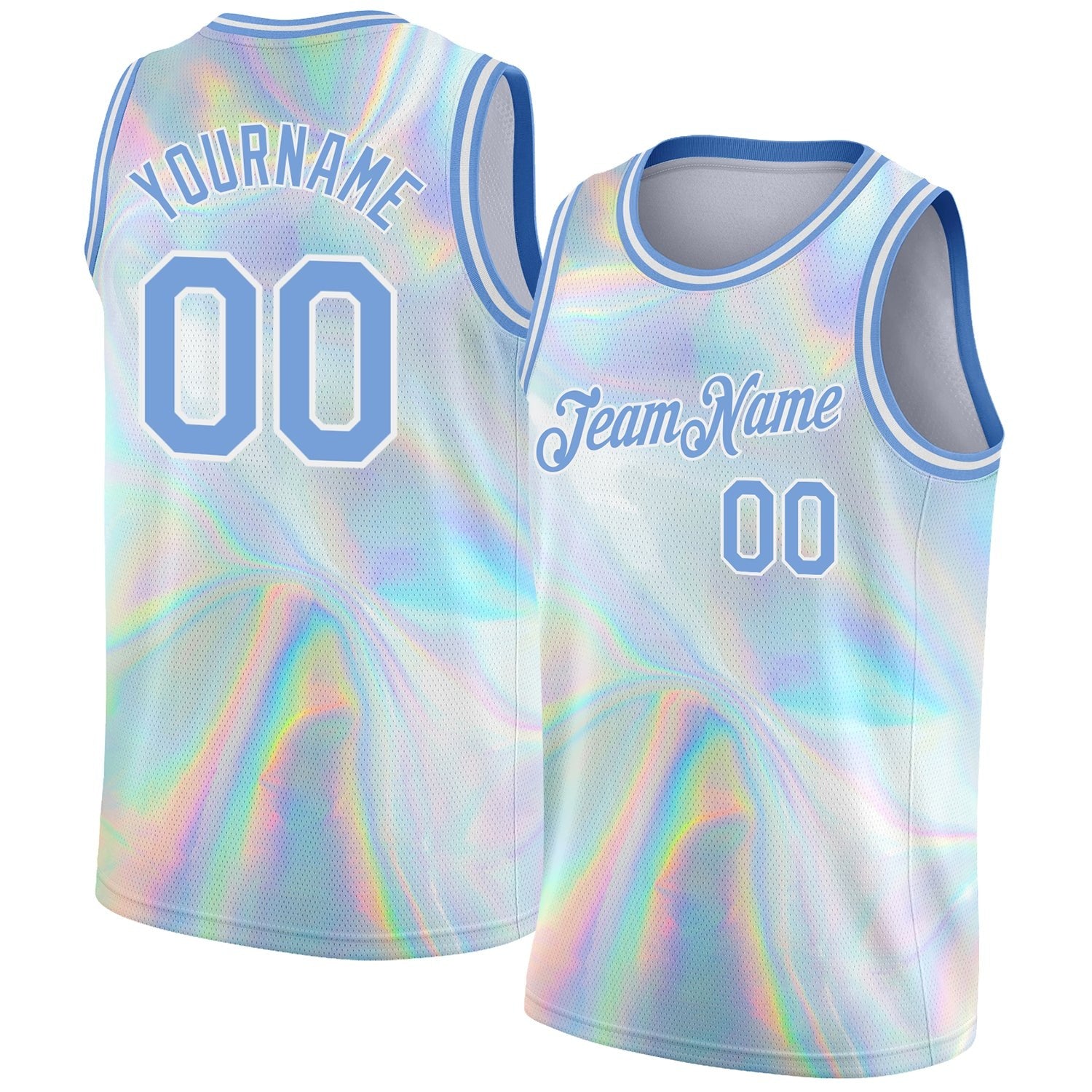 Custom White Light Blue 3D Pattern Design Abstract Trendy Holographic Vaporwave Style Authentic Basketball Jersey photo 1