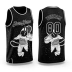 Custom Black White 3D Pattern Design Astronaut Authentic Basketball Jersey