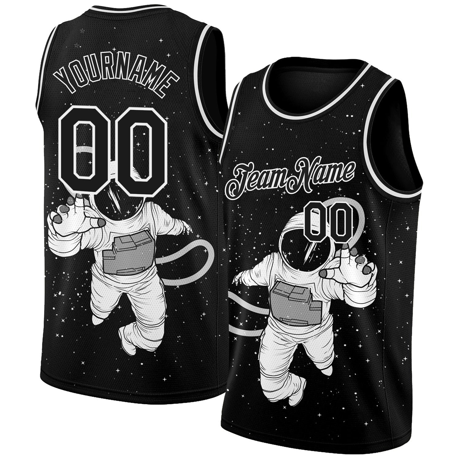 Custom Black White 3D Pattern Design Astronaut Authentic Basketball Jersey photo 1