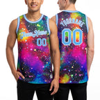 Custom Galactic Light Blue-White 3D Authentic Basketball Jersey worn front and back
