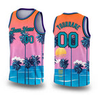 Custom Orange Teal-Black 3D Pattern Sun Beach Hawaii Palm Trees Authentic Basketball Jersey
