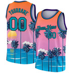 Custom Orange Teal-Black 3D Pattern Sun Beach Hawaii Palm Trees Authentic Basketball Jersey photo 1
