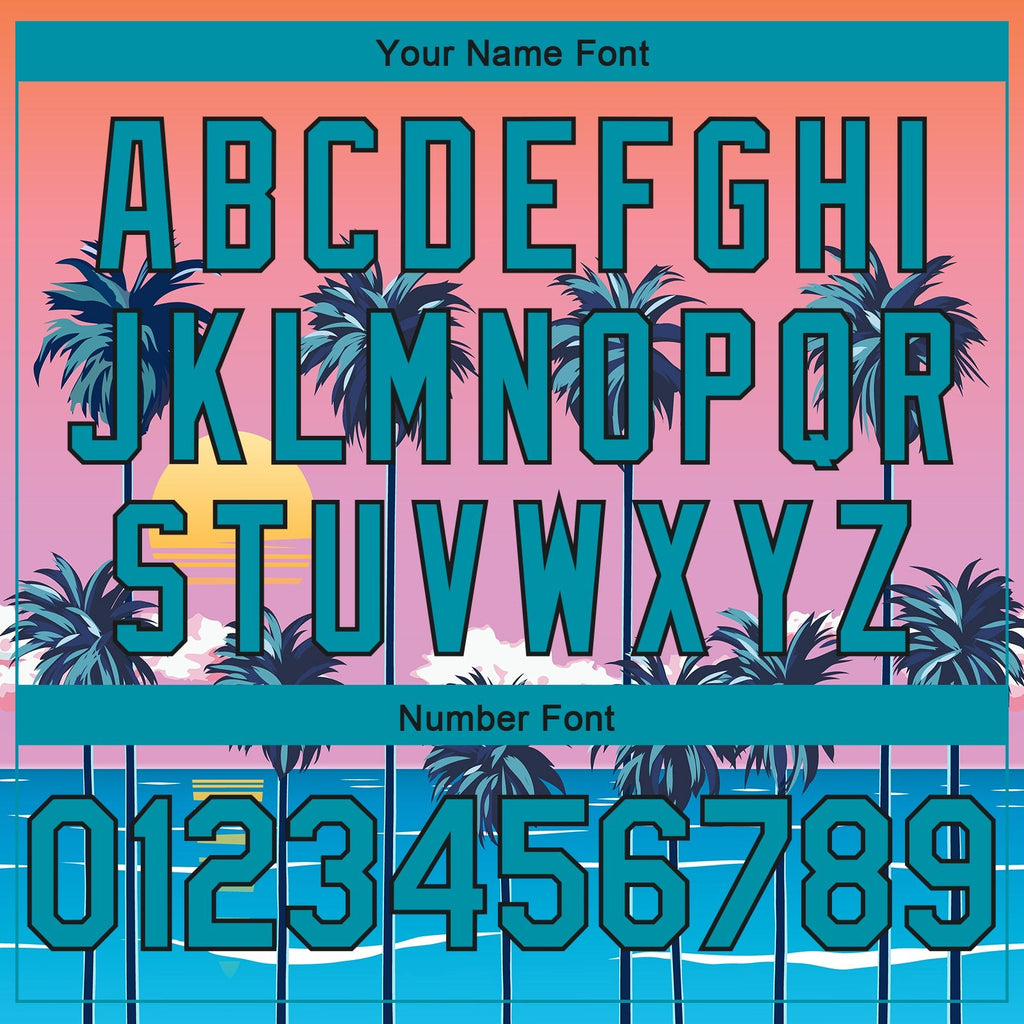 Custom Orange Teal-Black 3D Pattern Sun Beach Hawaii Palm Trees Authentic Basketball Jersey photo 3