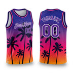 Custom Purple White 3D Pattern Tropical Hawaii Trees Authentic Basketball Jersey