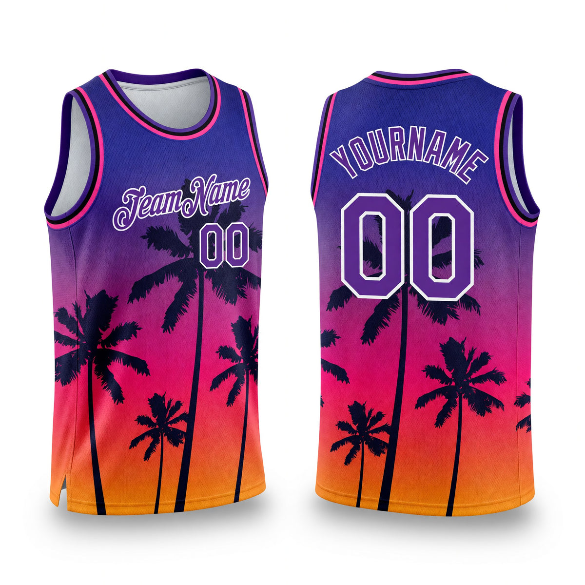 Custom Purple White 3D Pattern Tropical Hawaii Trees Authentic Basketball Jersey