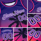 Custom Purple White 3D Pattern Tropical Hawaii Trees Authentic Basketball Jersey detail