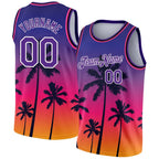 Custom Purple White 3D Pattern Tropical Hawaii Trees Authentic Basketball Jersey photo 1