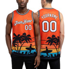 Custom Orange White-Black 3D Pattern Hawaii Beach Palm Trees Authentic Basketball Jersey worn front and back