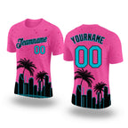 Custom Pink Lakes Blue-Black 3D Pattern Design Miami Palm Trees City Edition Performance T-Shirt