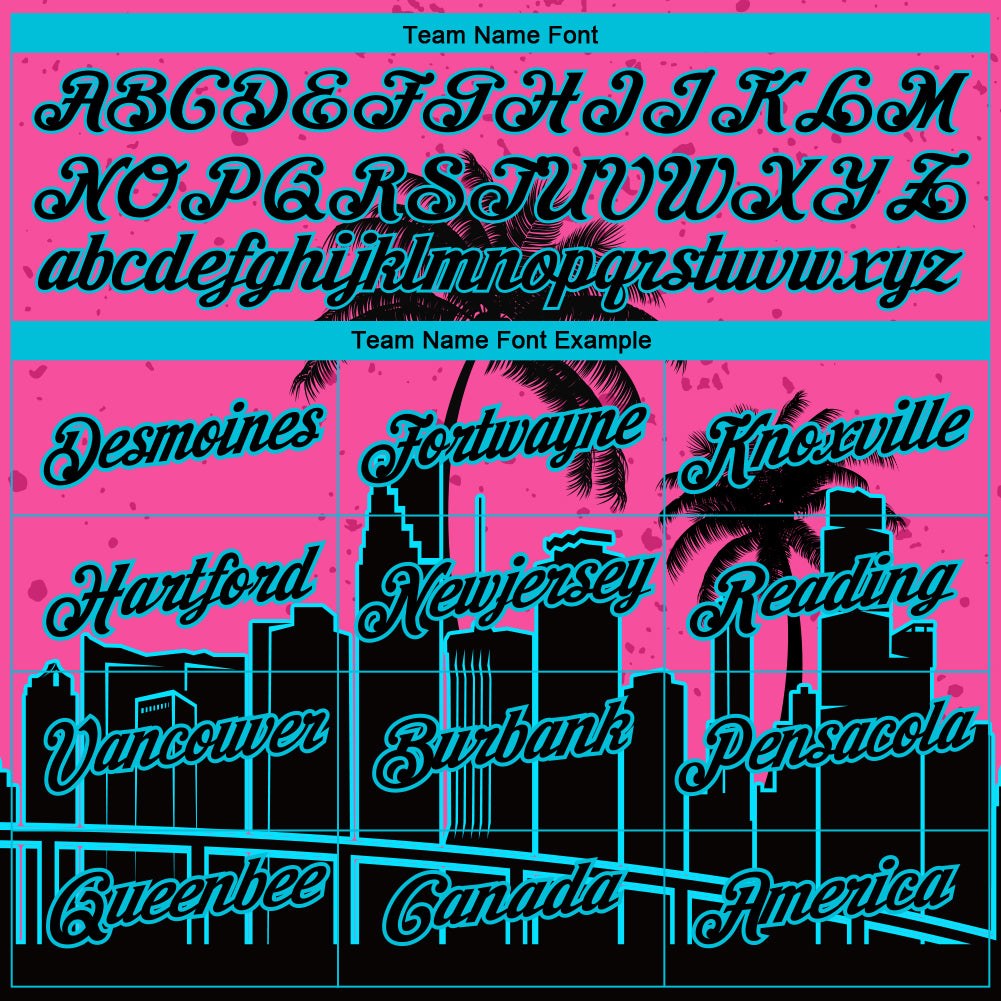 Custom Pink Lakes Blue-Black 3D Pattern Design Miami Palm Trees City Edition Performance T-Shirt photo 2