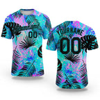Custom Teal Black 3D Pattern Design Hawaii Palm Leaves Performance T-Shirt